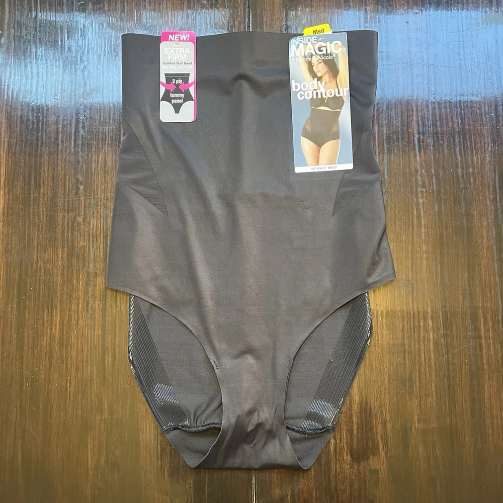 Naomi & Nicole Body Shaper Shapewear Black Women's Size Medium 2ply Tummy Panel